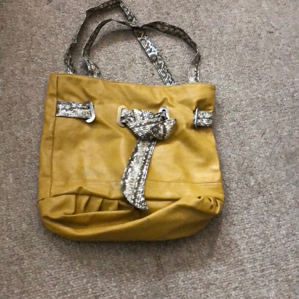 Yellow and faux reptile skin purse